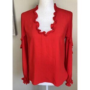 Alexis Shirt Blouse Red Ruffle Long Sleeve Size Extra Small XS